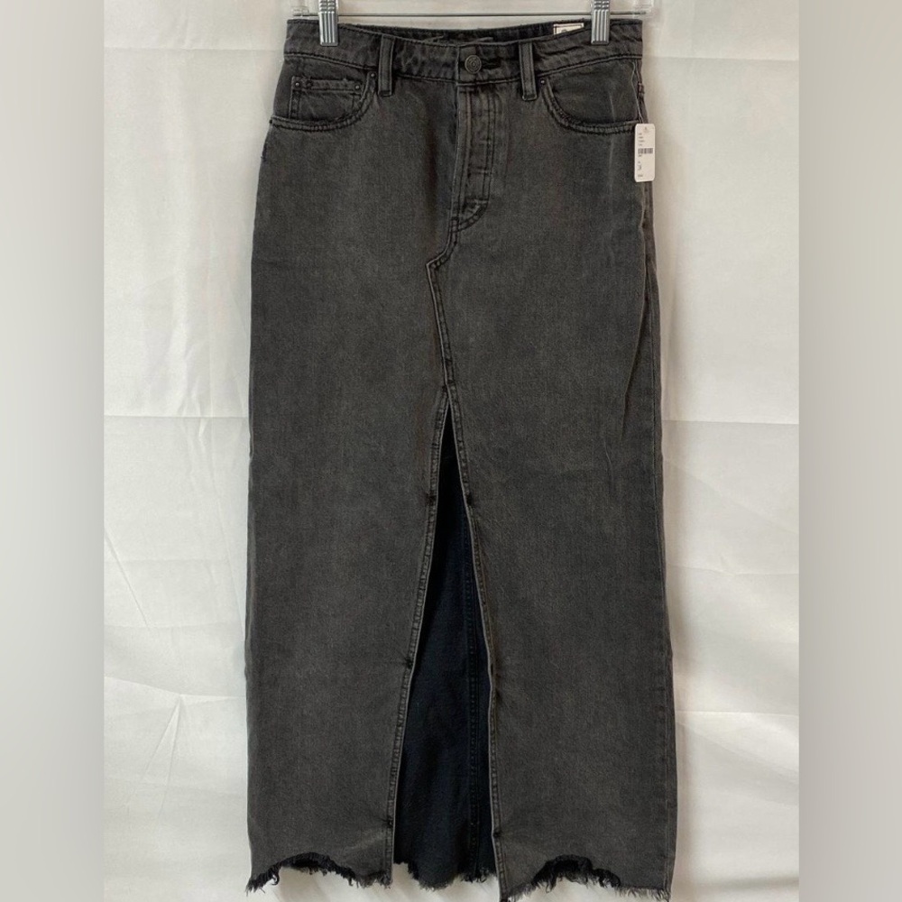We The Free Faded Black Denim Maxi Skirt with Front Slit